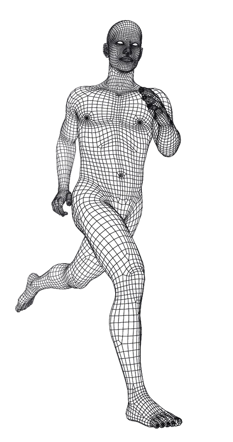 Illustrazione biomeccanica del corpo umano in movimento